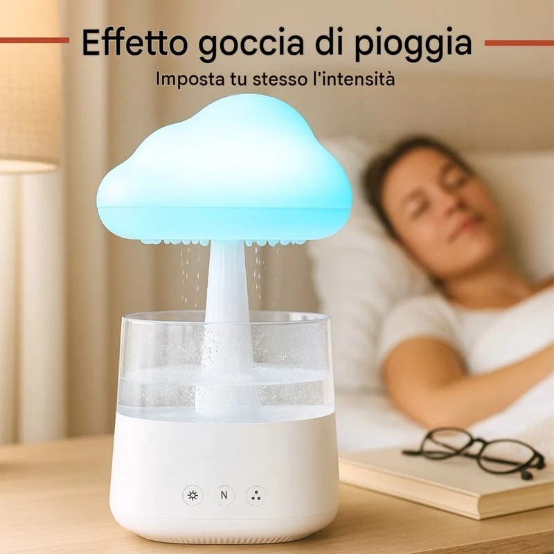 Umidificatore Ambiente Diffusore di Aromi Oli Essenziali e LED Funzione Pioggia