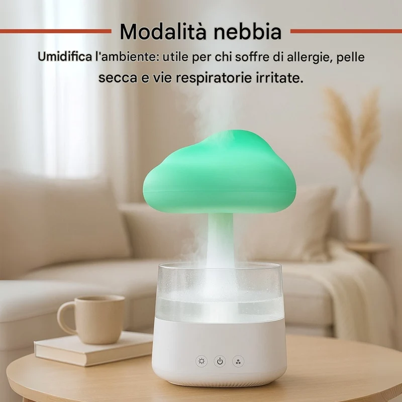 Umidificatore Ambiente Diffusore di Aromi Oli Essenziali e LED Funzione Pioggia