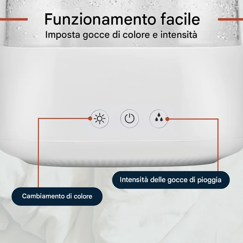 Umidificatore Ambiente Diffusore di Aromi Oli Essenziali e LED Funzione Pioggia