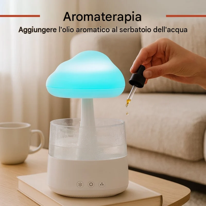 Umidificatore Ambiente Diffusore di Aromi Oli Essenziali e LED Funzione Pioggia