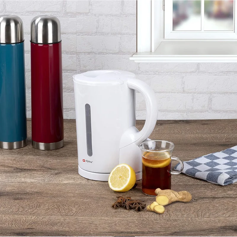 Bollitore Senza Fili in Plastica 1.7L 2200W Bianco per Acqua Zuppa Salvaspazio