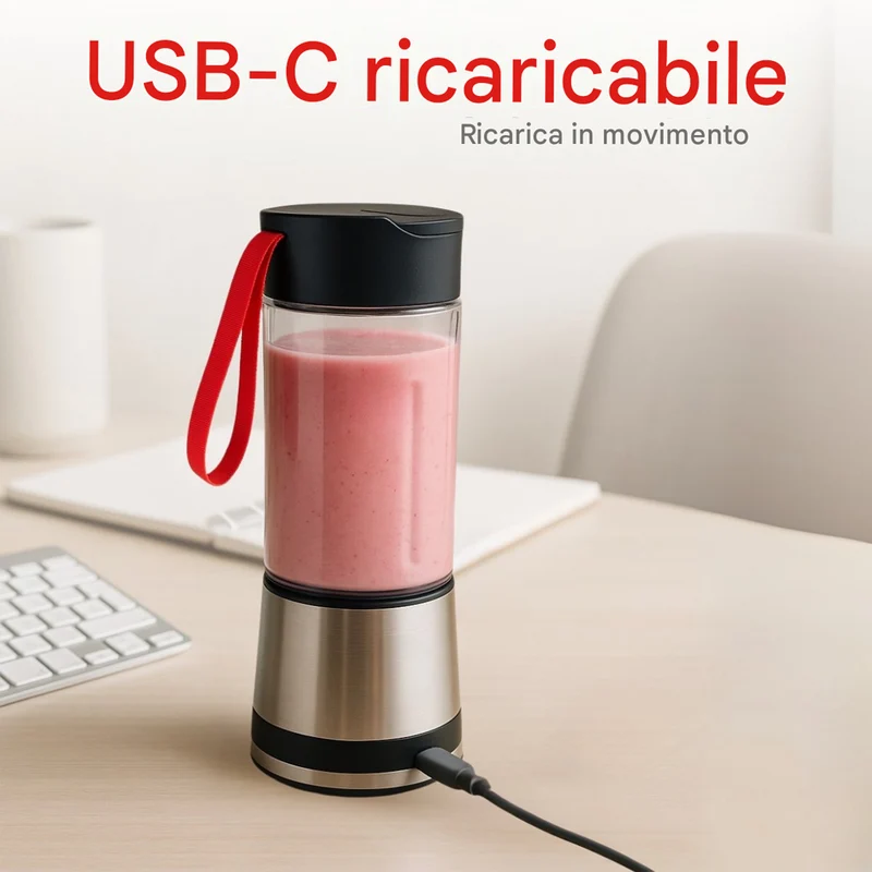 Frullatore Portatile 300ml Mini Smoothie Ricaricabile USB Mixer Portatile 125W