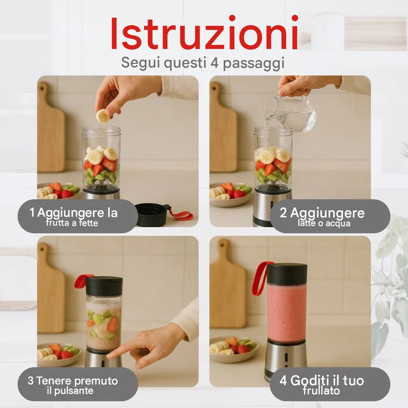 Frullatore Portatile 300ml Mini Smoothie Ricaricabile USB Mixer Portatile 125W