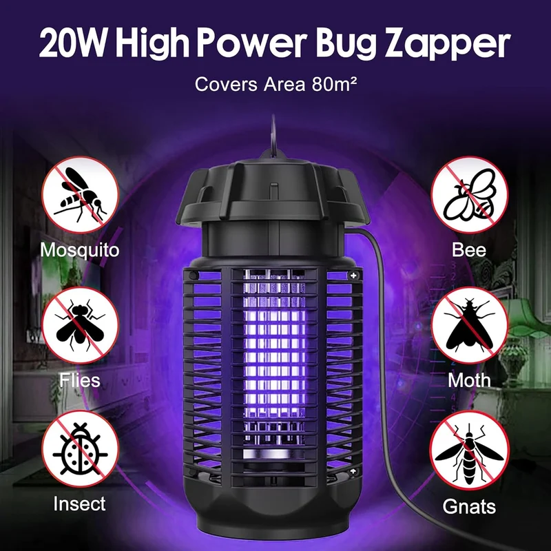 Elektrische Insectenverdelger – 20W UV-Lamp voor Binnen & Buiten tot 80 m²