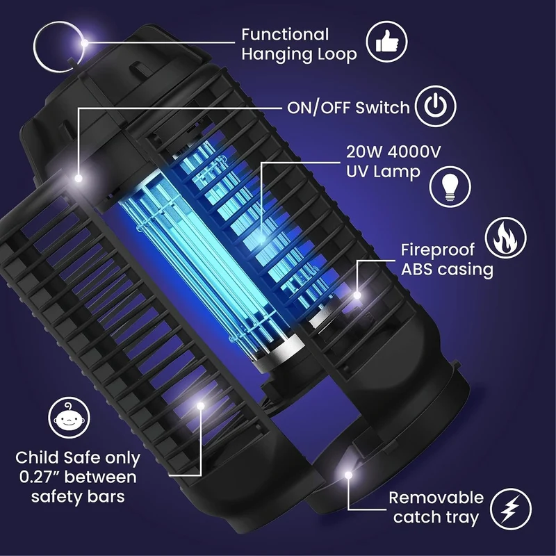 Elektrische Insectenverdelger – 20W UV-Lamp voor Binnen & Buiten tot 80 m²