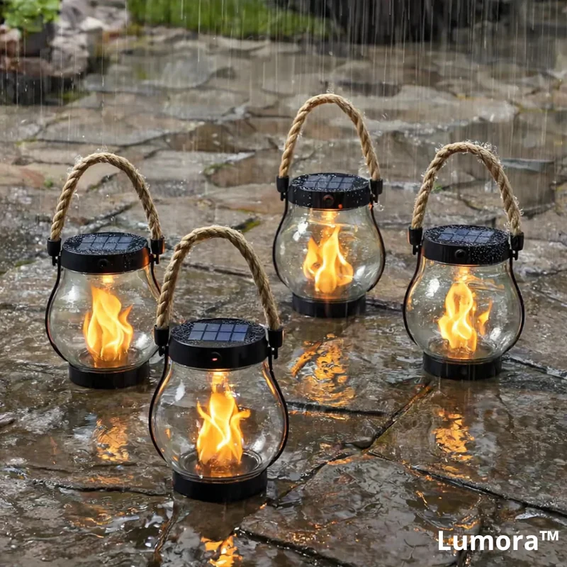 Zonne-energie Vlameffect Lantaarn – Waterdicht & Automatisch LED-Licht