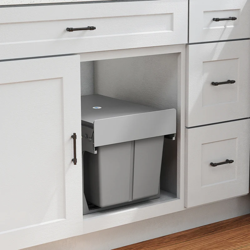Pattumiera Estraibile Sottolavello da 31L con 3 Secchi Rimovibili e Piano Superiore in PP e ABS Grigio Chiaro