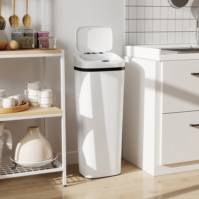 Pattumiera con Sensore a Infrarossi da 50L con 2 Modalità di Apertura Superficie Anti-impronte in Acciaio Inox e ABS Bianco