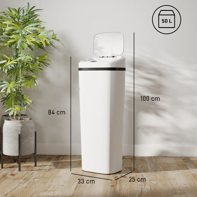 Pattumiera con Sensore a Infrarossi da 50L con 2 Modalità di Apertura Superficie Anti-impronte in Acciaio Inox e ABS Bianco