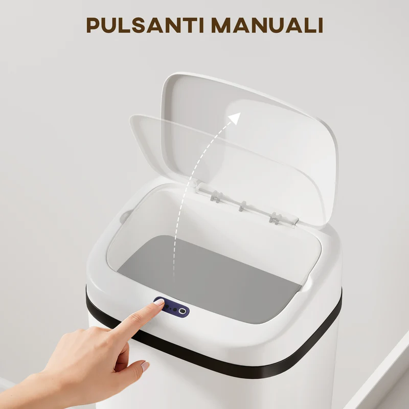 Pattumiera con Sensore a Infrarossi da 50L con 2 Modalità di Apertura Superficie Anti-impronte in Acciaio Inox e ABS Bianco