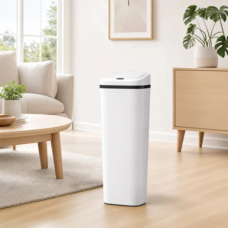 Pattumiera con Sensore a Infrarossi da 50L con 2 Modalità di Apertura Superficie Anti-impronte in Acciaio Inox e ABS Bianco