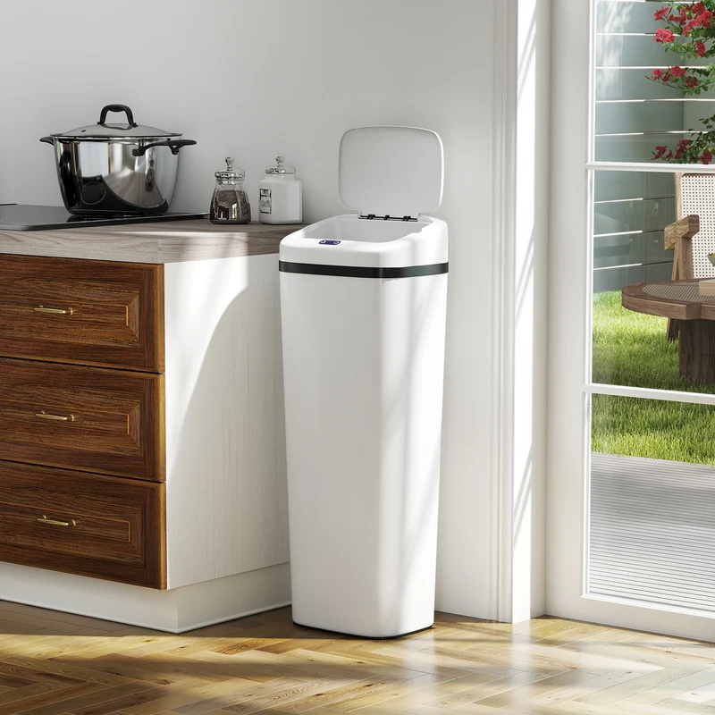 Pattumiera con Sensore a Infrarossi da 50L con 2 Modalità di Apertura Superficie Anti-impronte in Acciaio Inox e ABS Bianco