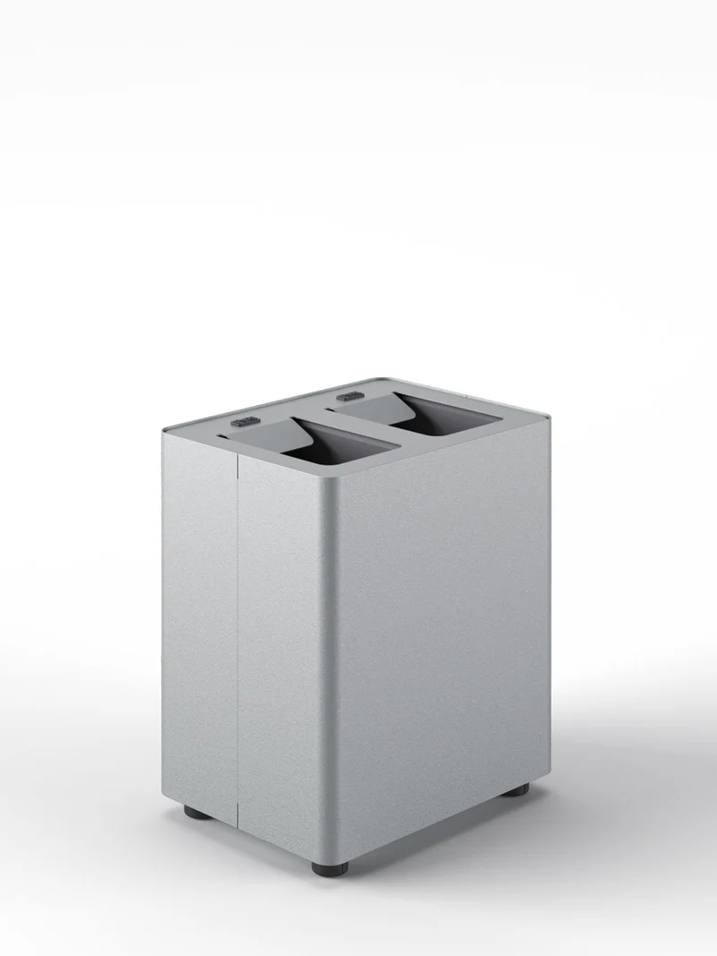 Pattumiera a 2 Scomparti Totale 16 L 33x25,5x39 cm con Contenitori Interni in Acciaio Verniciato Grigio