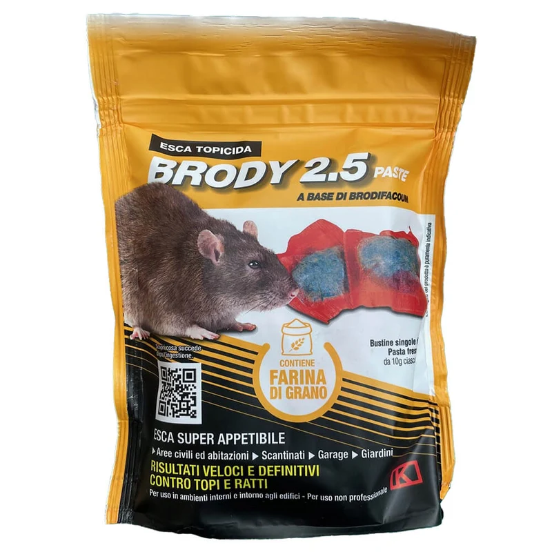 Esca rodenticida Brody 2.5 pasta rosso farina di grano 150g Kollant