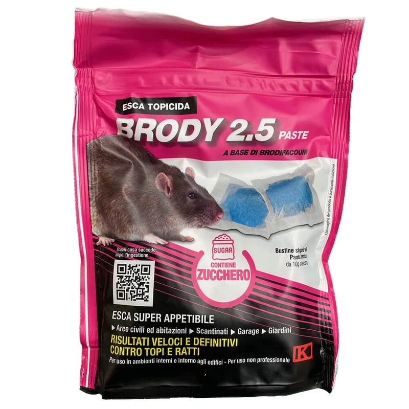 Esca rodenticida Brody 2.5 pasta blu con zucchero 150g Kollant