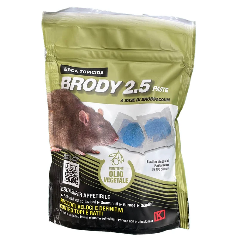 Esca rodenticida Brody 2.5 pasta blu farina di grano 150g Kollant