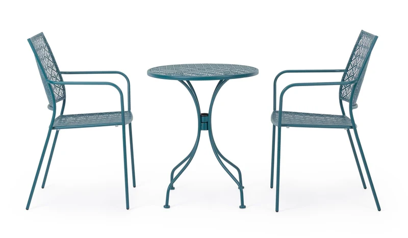 SET TAVOLO DA GIARDINO LIZETTE D.60 + 2 SEDIE LIZETTE CON BRACCIOLI BLU OCEANO