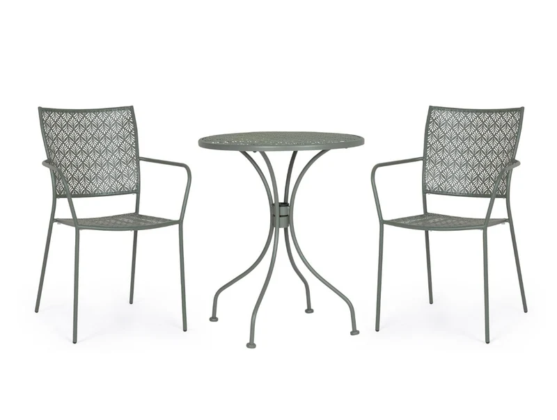 SET TAVOLO DA GIARDINO LIZETTE D.60 + 2 SEDIE LIZETTE CON BRACCIOLI VERDE SCURO