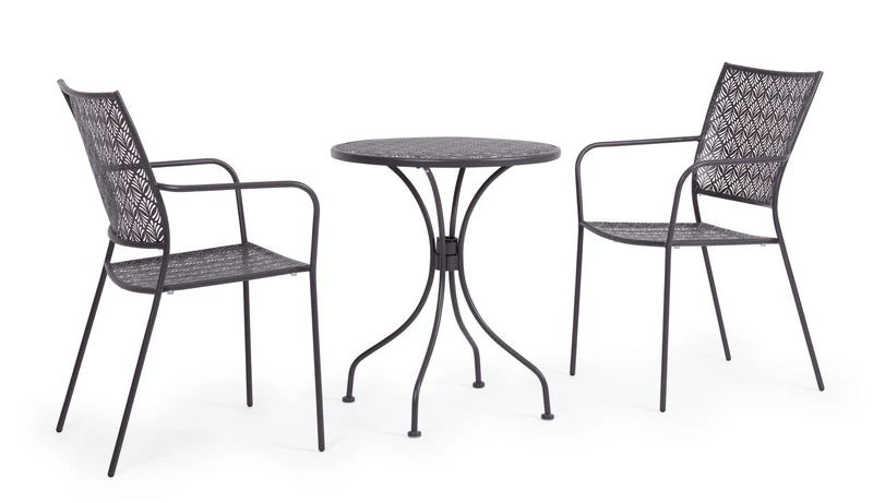SET TAVOLO DA GIARDINO LIZETTE D.60CM + 2 SEDIE LIZETTE CON BRACCIOLI ANTRACITE