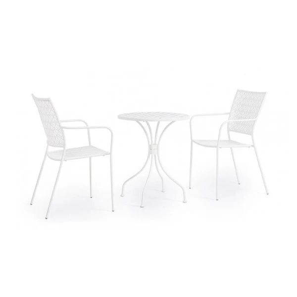SET TAVOLO DA GIARDINO LIZETTE D.60 + 2 SEDIE LIZETTE CON BRACCIOLI BIANCO