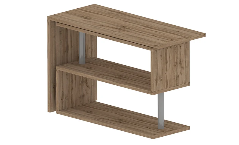 Scrivania Girevole Design VOLTA – 120x65x75 cm, Ripiani Aperti Rovere