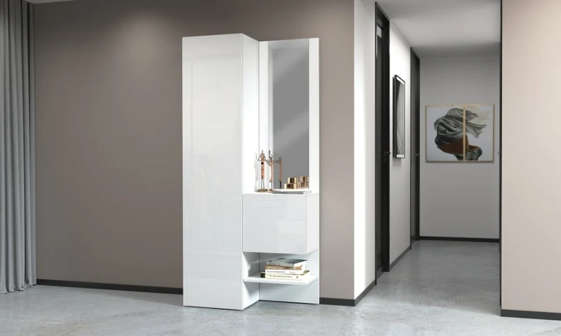 Set Ingresso Moderno KOMPACT 2 Pezzi – 90x35x191 cm, Specchio e 10 Ripiani