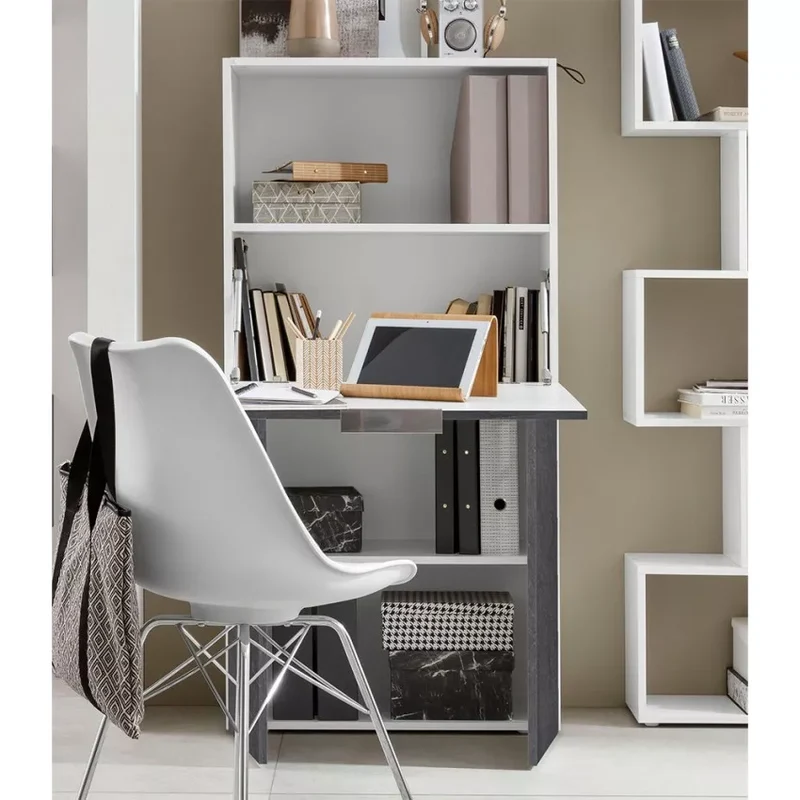 Scrivania Salvaspazio Dalia - Anta Ribaltabile, Made in Italy, Bianco