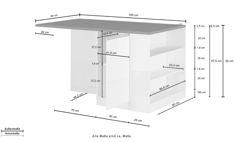 Isola Cucina SOLE 2 Ante – Bianco/Report, 160x90x90 cm, Made in Italy