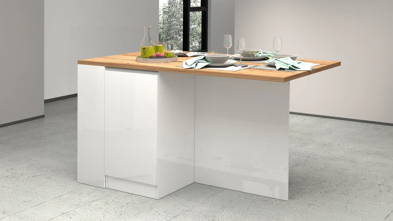 Isola Cucina SOLE 2 Ante – Bianco lucido/Rovere 160x90x90 cm, Made in Italy