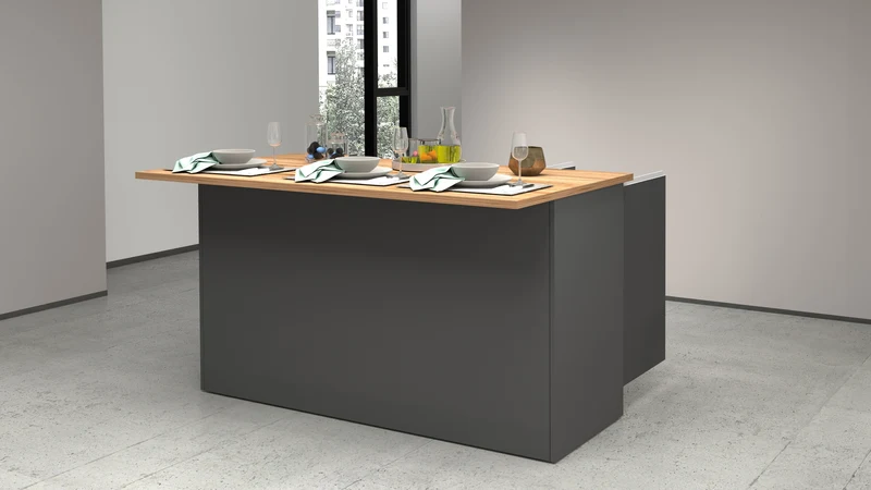 Isola Cucina SOLE 3 Ante – Antracite/Rovere Wotan, 155x90x90 cm, Made in Italy