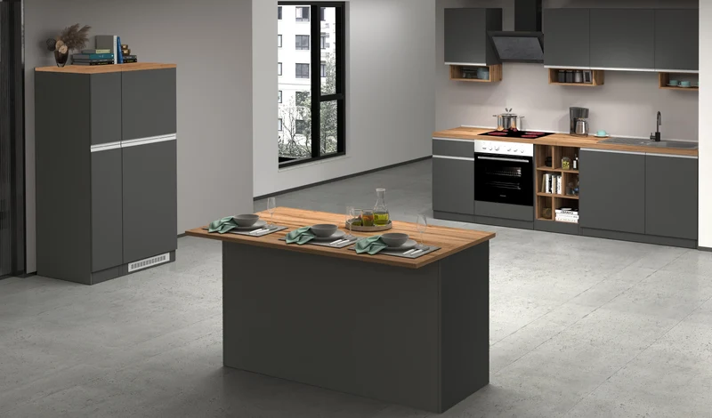 Isola Cucina SOLE 3 Ante – Antracite/Rovere Wotan, 155x90x90 cm, Made in Italy