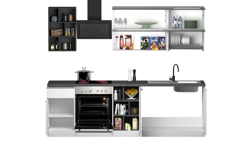 Cucina Lineare Bianca SOLE 256 cm – Moderna, Soft Close, Made in Italy