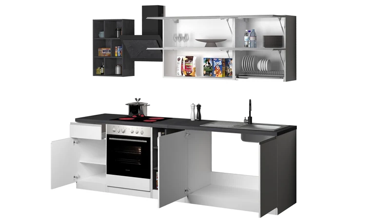 Cucina Lineare Bianca SOLE 256 cm – Moderna, Soft Close, Made in Italy