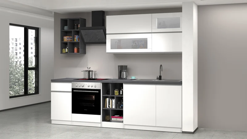 Cucina Lineare Bianca SOLE 256 cm – Moderna, Soft Close, Made in Italy