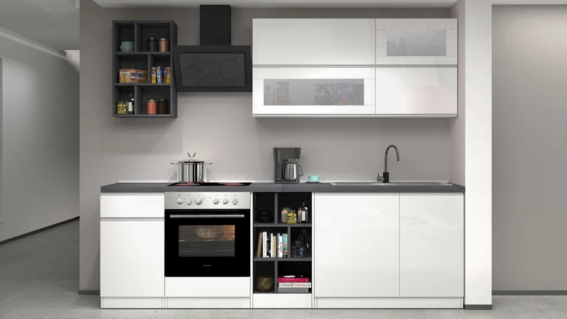 Cucina Lineare Bianca SOLE 256 cm – Moderna, Soft Close, Made in Italy