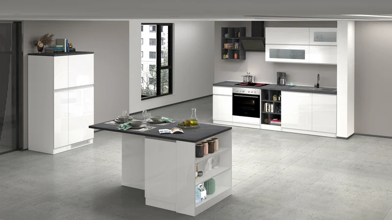 Cucina Lineare Bianca SOLE 256 cm – Moderna, Soft Close, Made in Italy