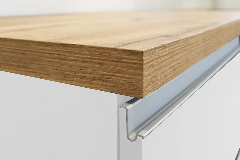 Cucina Lineare SOLE 256 cm - Bianco Lucido e Rovere, Design Moderno