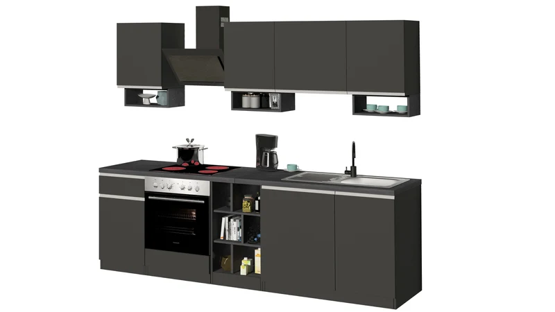 Cucina Lineare SOLE 256 cm - Antracite/Report, Top 35 mm