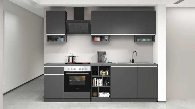 Cucina Lineare SOLE 256 cm - Antracite/Report, Top 35 mm