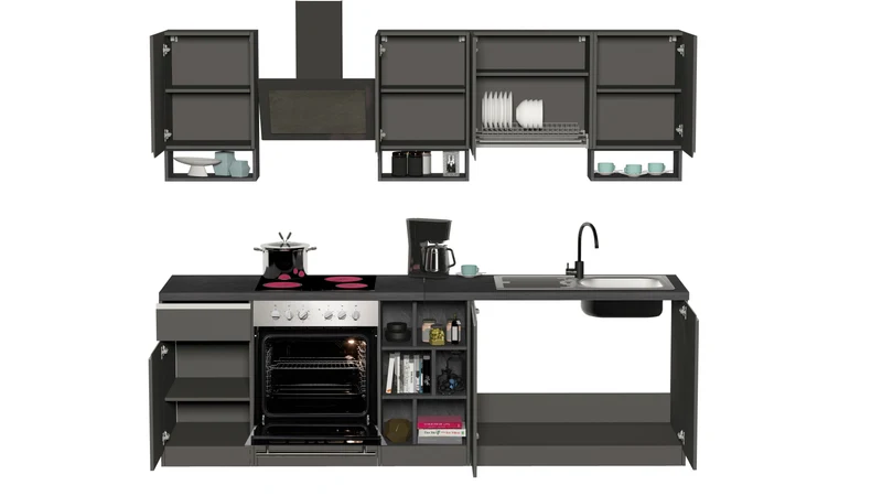 Cucina Lineare SOLE 256 cm - Antracite/Report, Top 35 mm