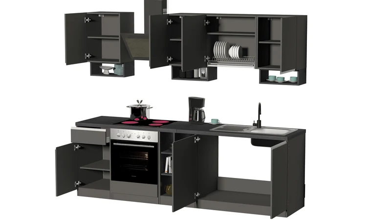 Cucina Lineare SOLE 256 cm - Antracite/Report, Top 35 mm