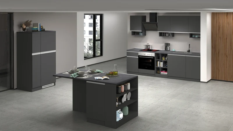 Cucina Lineare SOLE 256 cm - Antracite/Report, Top 35 mm