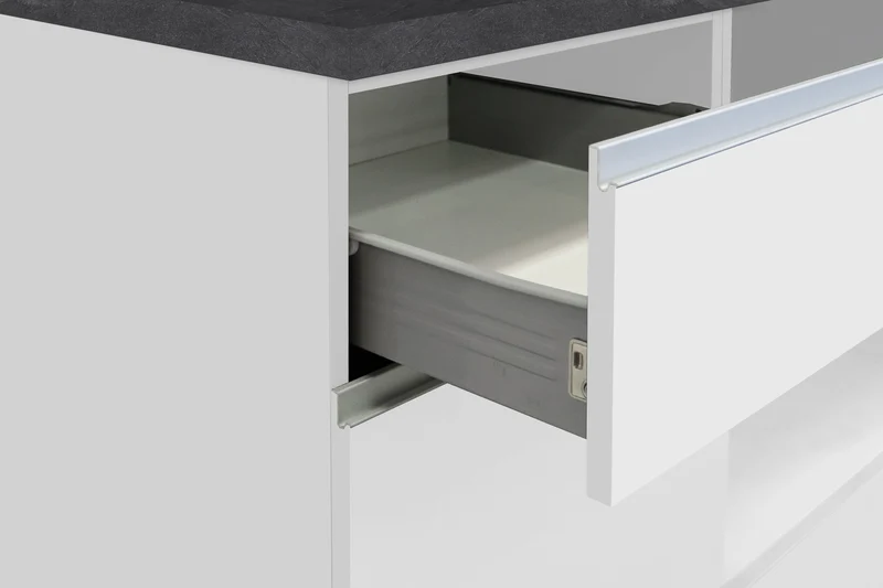 Cucina Lineare SOLE 256 cm - Bianco/Report, Top Elegante 35 mm