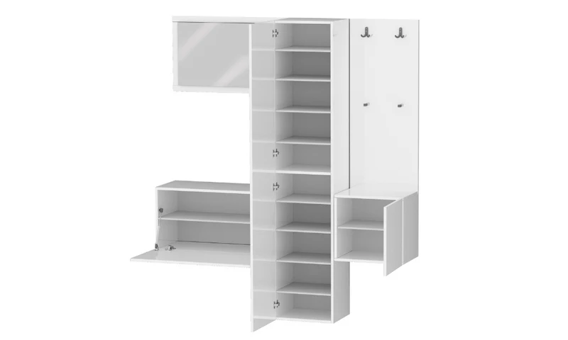 Set Ingresso Moderno KOMPACT 4 Pezzi – 170x35x191 cm, Specchio e 11 Ripiani