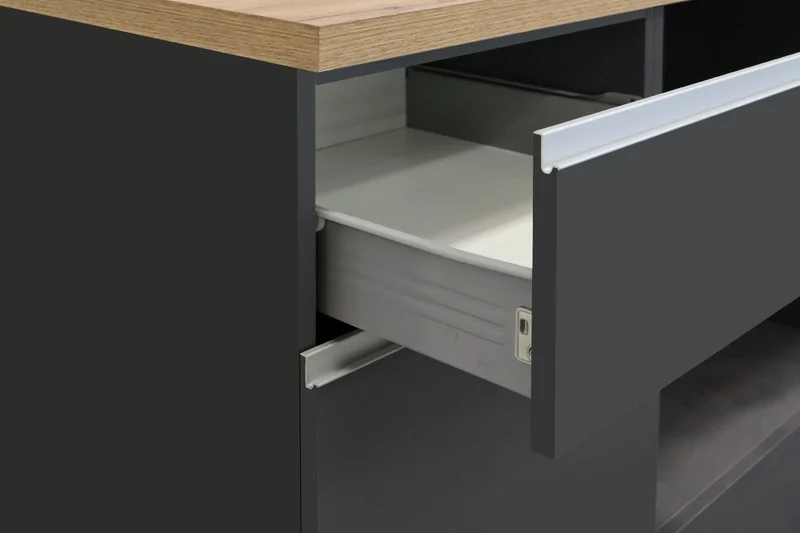 Cucina Lineare SOLE 256 cm - Antracite/Rovere Wotan, Top 35 mm