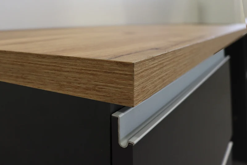 Cucina Lineare SOLE 256 cm - Antracite/Rovere Wotan, Top 35 mm