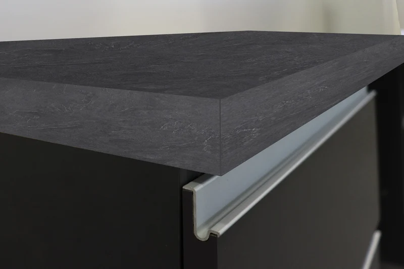 Cucina Lineare SOLE 256 cm - Antracite/Report e Legno Chiaro, Made in Italy