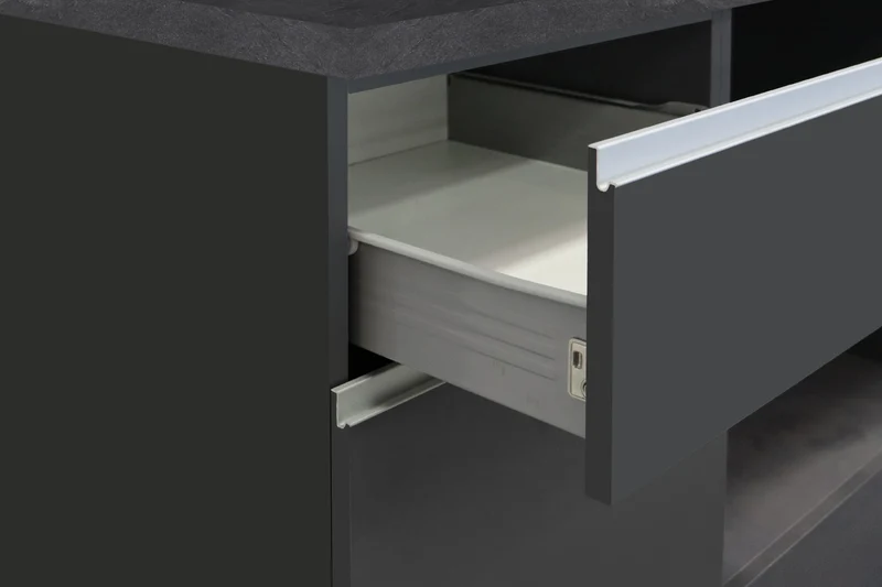Cucina Lineare SOLE 256 cm - Antracite/Report e Legno Chiaro, Made in Italy