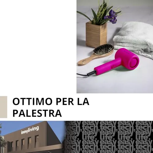 Mini Asciugacapelli Rivestito Gomma 1000W Fucsia