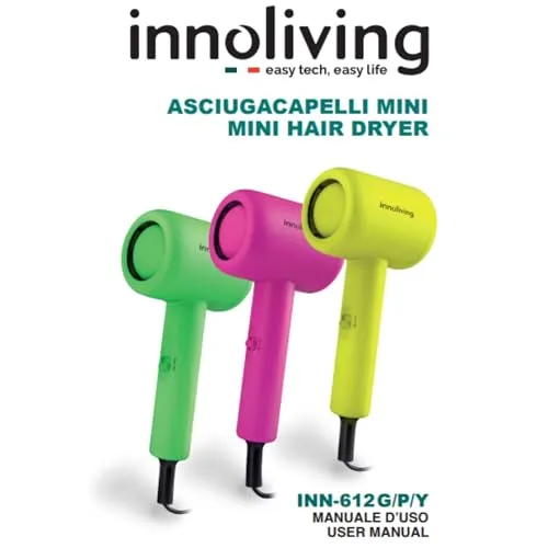 Asciugacapelli Mini Innoliving 1000W Rivestito Gomma Giallo